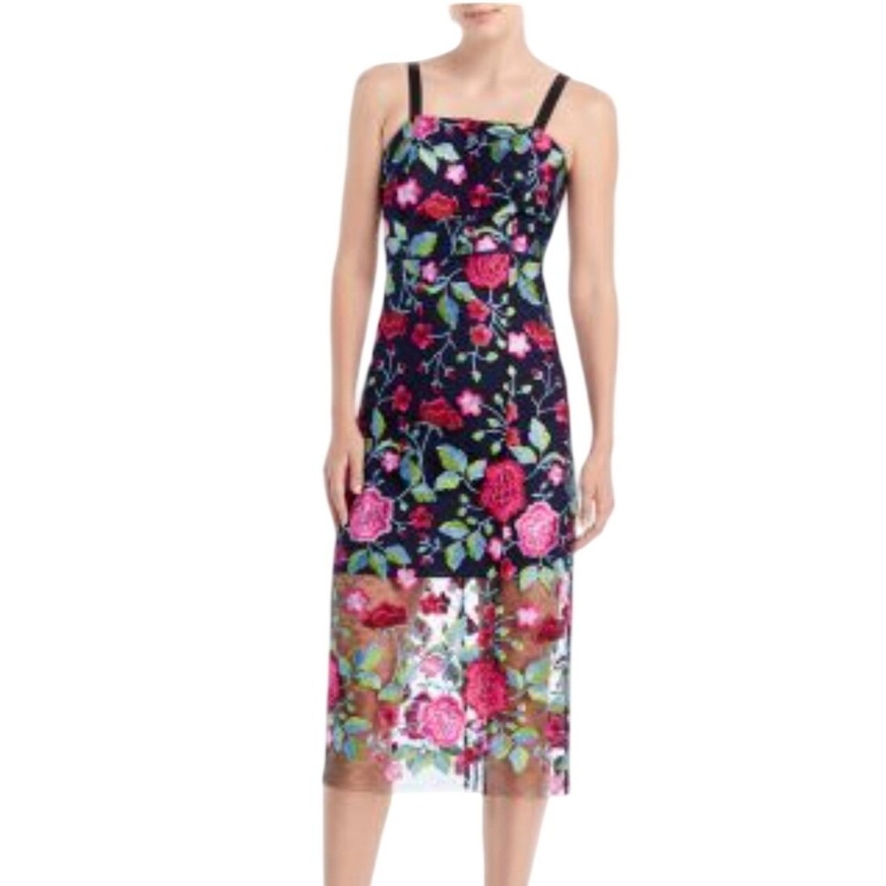 Sam Edelman Peony Embroidery Midi Dress Joy Navy Multi Floral Sheath 59U264 NEW
